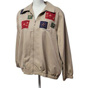 Alfred Dunner Petite Jacket Embroidered Shoulder Pads Womens 16 Tan Vintage